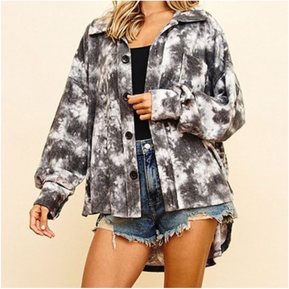 09 Cozy Tie Dye Button up Jacket Shacket - Picture 2 of 3